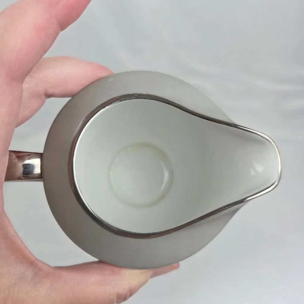 Sango Plantina Creamer White with Gray Band & Platinum Trim